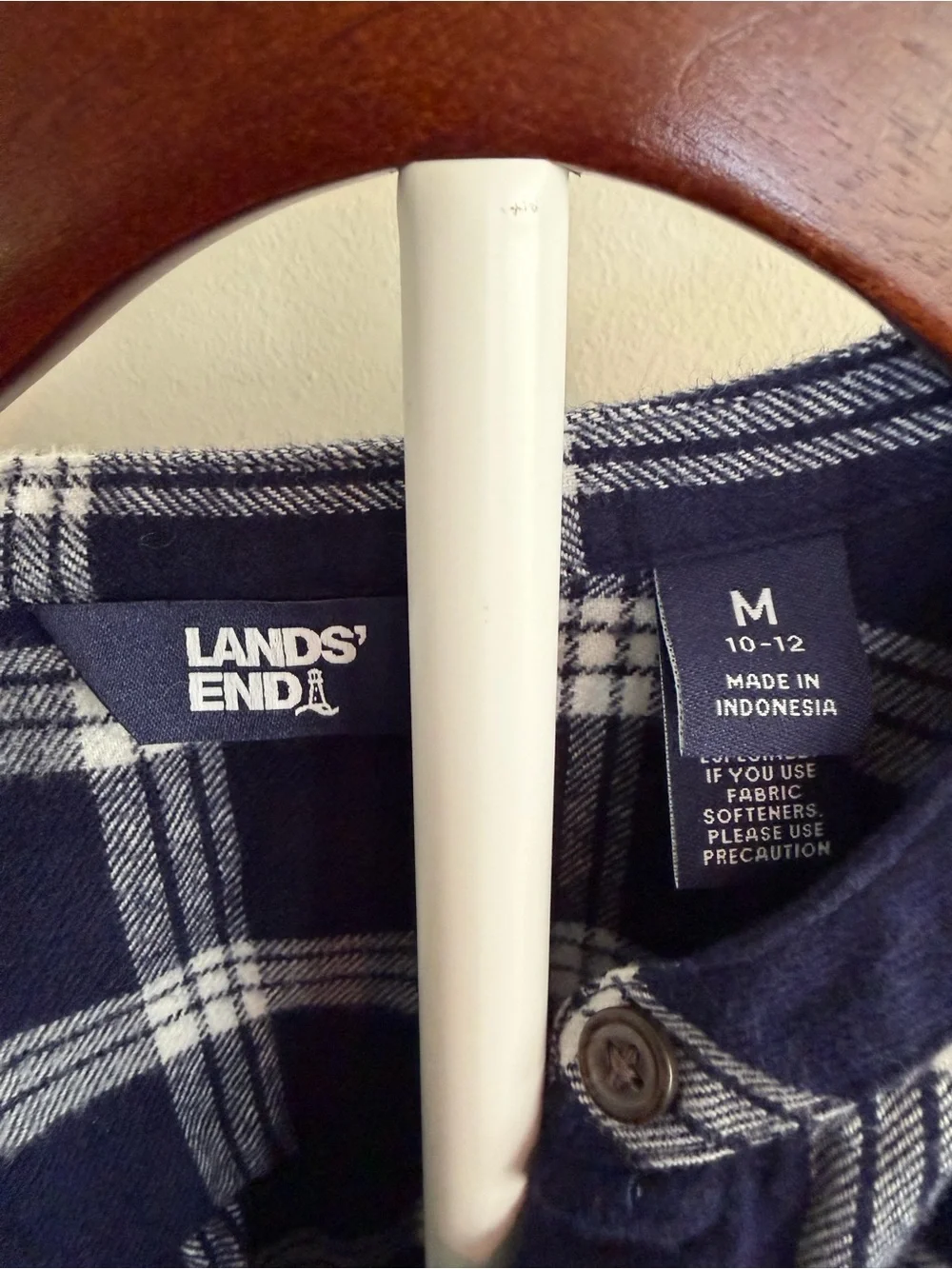 Lands’ End Navy White Plaid Flannel A-Line Tunic Shirt Medium Oversized